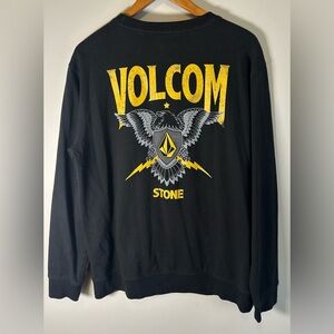 RARE Volcom Stone Eagle Graphic Black Crew Neck Sweater Size L Classic Fit